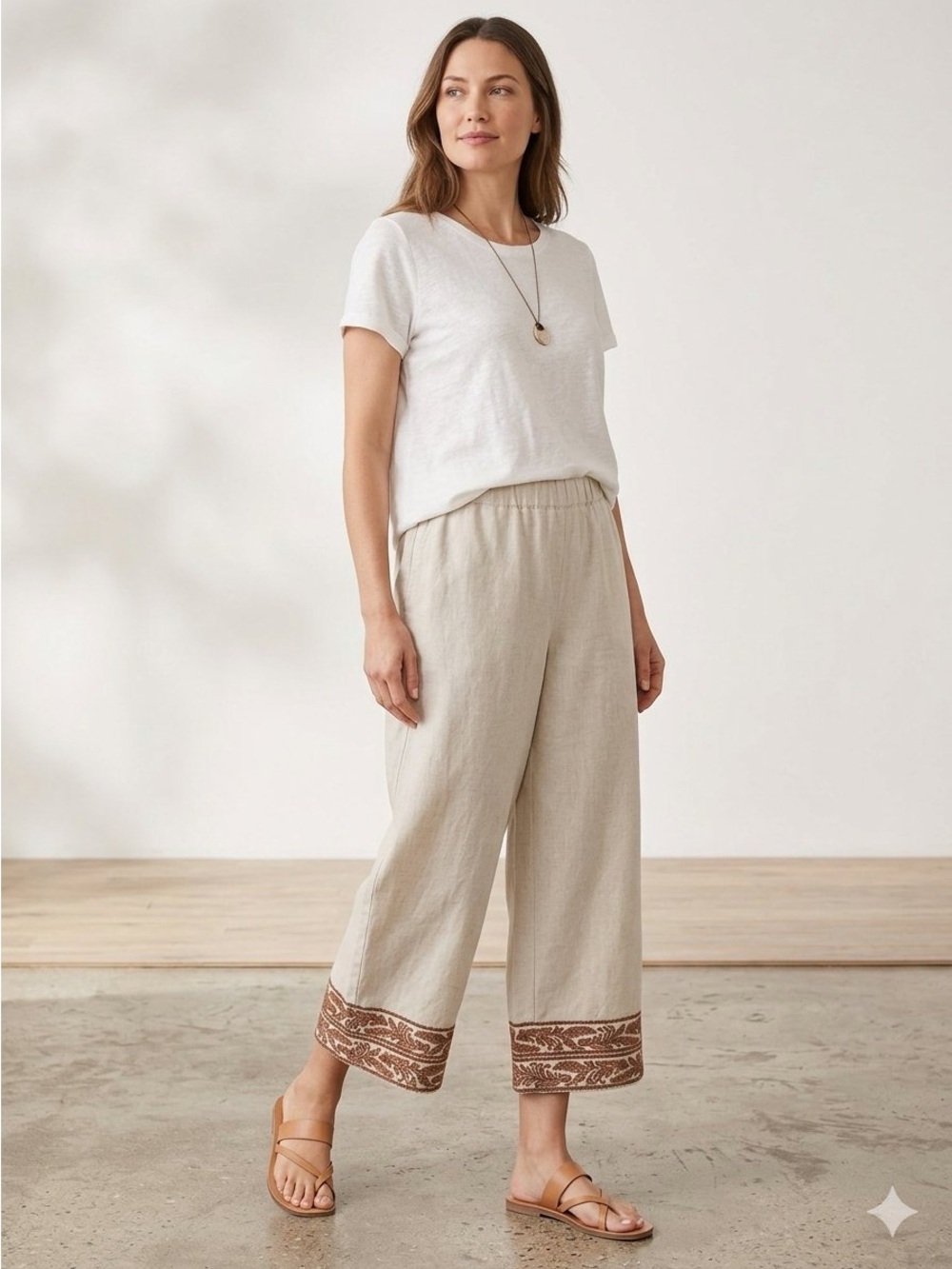 J. Jill Linen Blend Embroidered Hem Wide Leg
Crop Pants